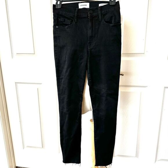 Frame Ali high rise cigarette black frayed hem jeans size 25 - Picture 3 of 13